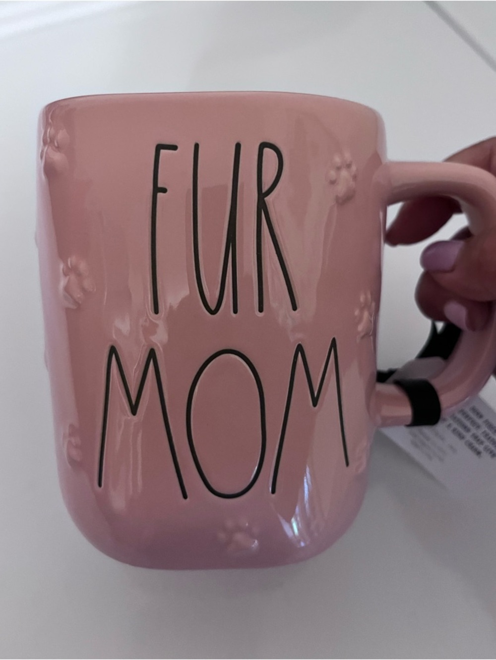 Rae Dunn Pink "FUR MOM" Paw Print Ceramic Mug